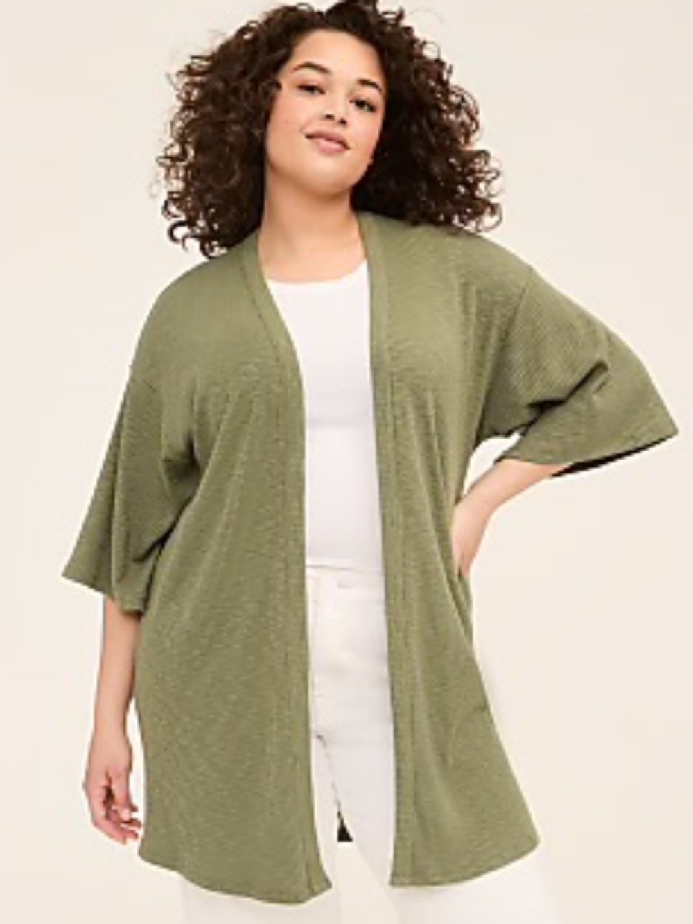 Lane Bryant Sage Green Open Front Kimono-Sleeve Overpiece